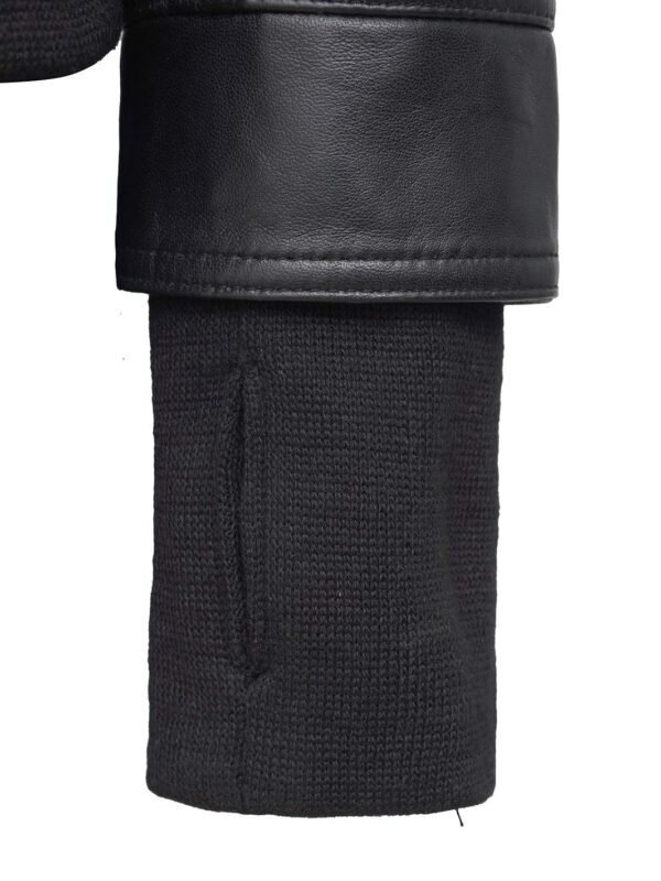Tralee Petite Women's Black Motorcycle Leather Jacket with Hood - Image 7