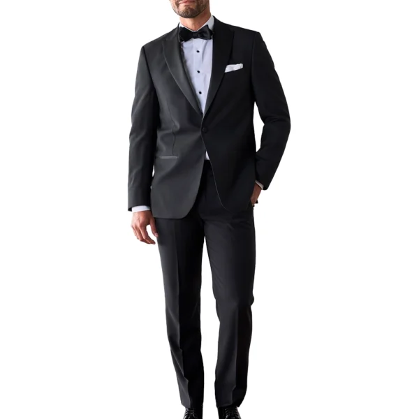 Slim Men’s Black Peak Lapel Tuxedo Suit - Image 3