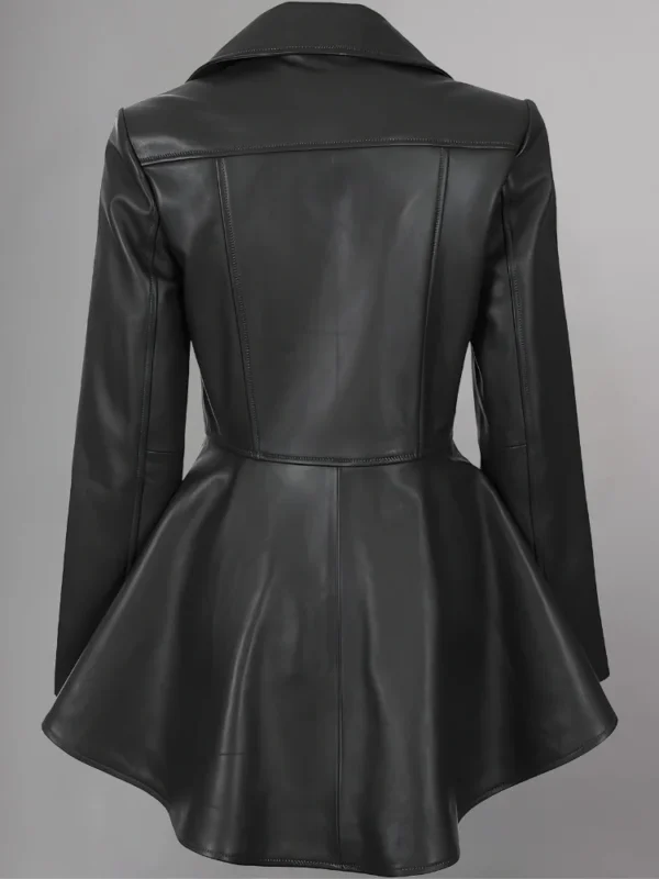 Women’s Black Peplum Leather Jacket - Image 2