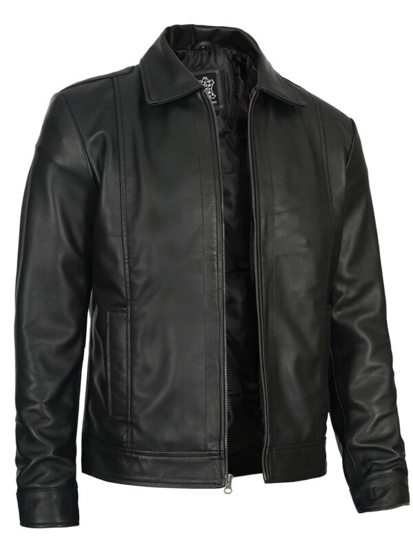 Reeves Mens Black Harrington Vintage Leather Jacket - Image 4