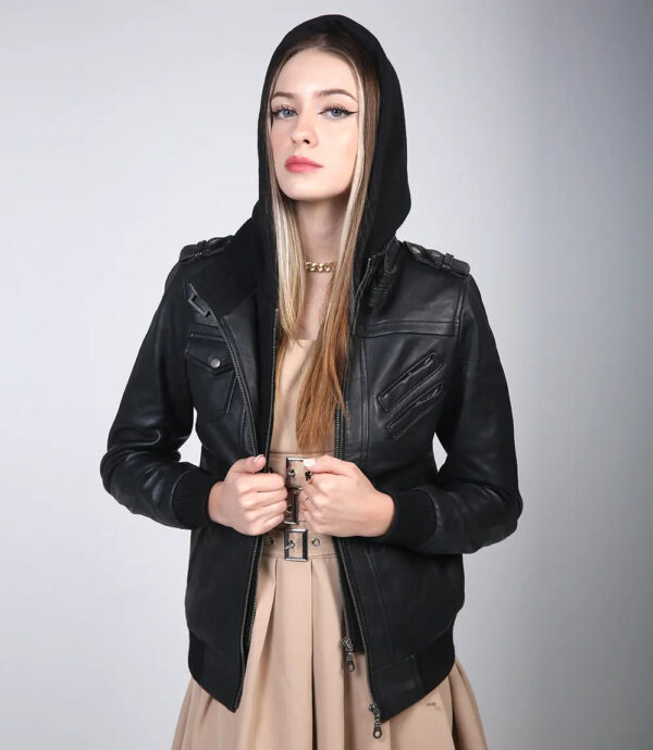 Edinburgh Womens Black Bomber Leather Jacket - Image 3