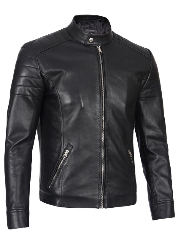 Carrie Mens Black Cafe Racer Real Leather Jacket - Image 6