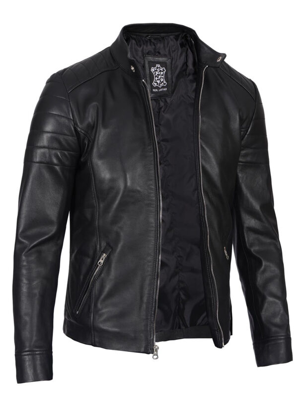 Carrie Mens Black Cafe Racer Real Leather Jacket - Image 7
