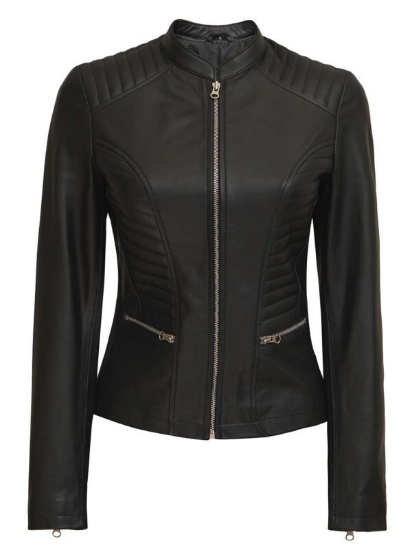Rachel Women's Black Cafe Racer Leather Jacket - Image 3
