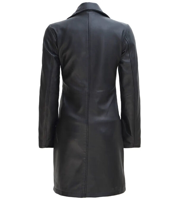 Jackson Petite Women Black Leather Long Coat - Image 2