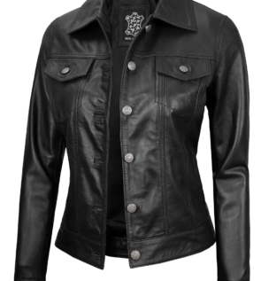 Blacktruckerleatherjacketforwomen
