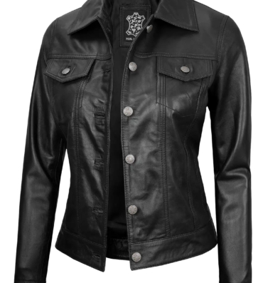 Blacktruckerleatherjacketforwomen