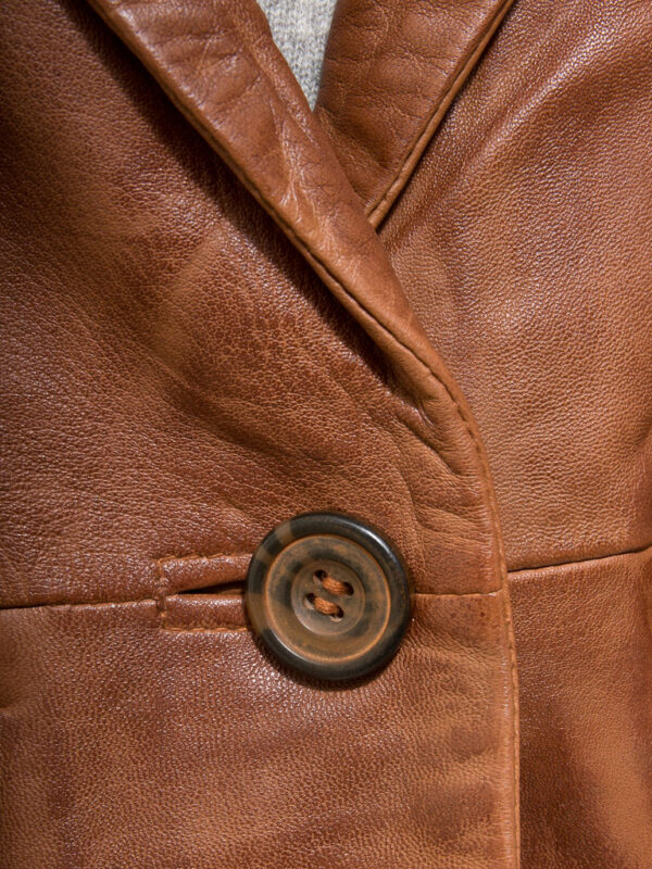 Women’s Brown Leather Blazer Two Button Coat - Image 3