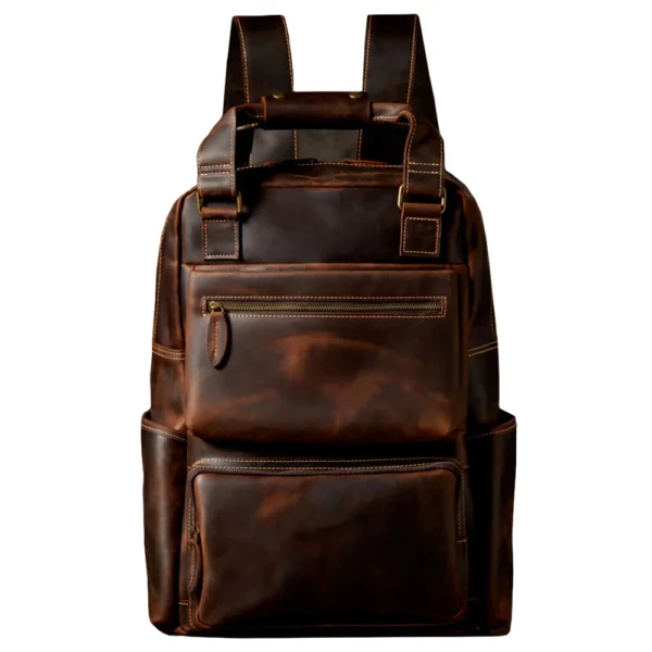 Brown Travel Leather Retro Backpack For Men