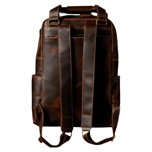 Brown Travel Leather Retro Backpack For Men - Image 3