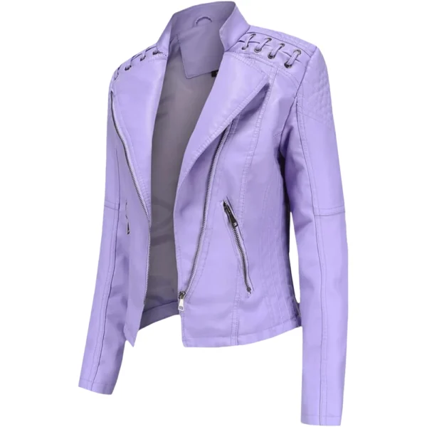 Stylish Women’s Purple Leather Short Motorcycle Jackets