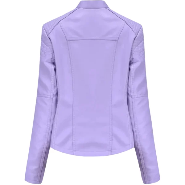 Stylish Women’s Purple Leather Short Motorcycle Jackets - Image 5