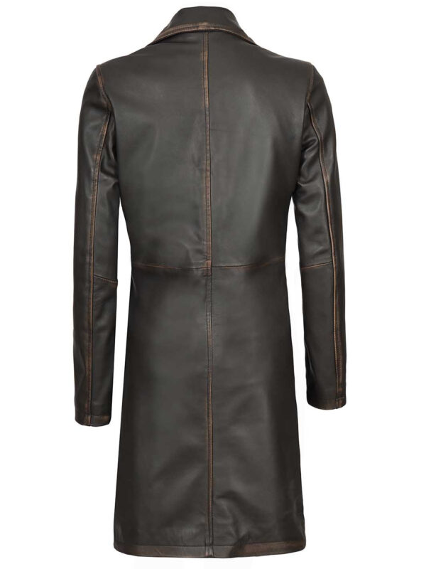 Bryson Women Rub Off Dark Brown Leather Trench Coat - Image 2