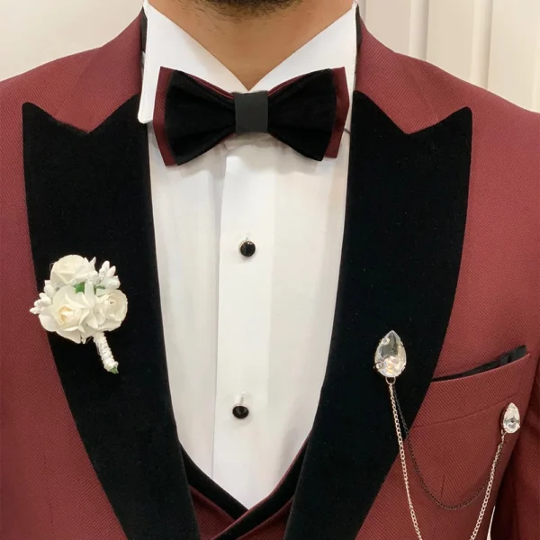 Burgundy Three Piece Suit For Men - Image 4