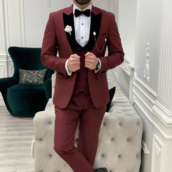Burgundy Three Piece Suit For Men - Image 5