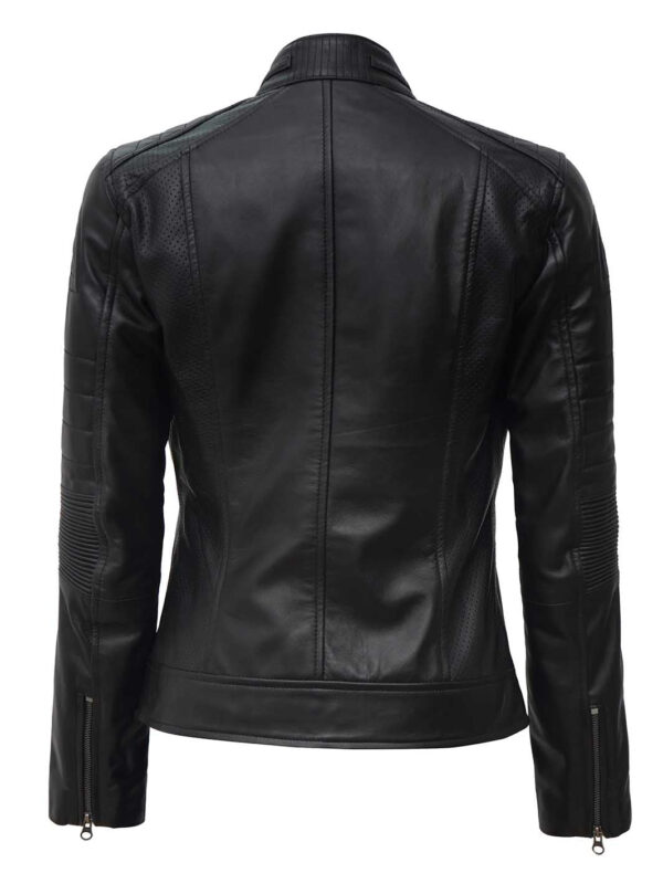 Austin Petite Women Black Cafe Racer Leather Jacket - Image 2