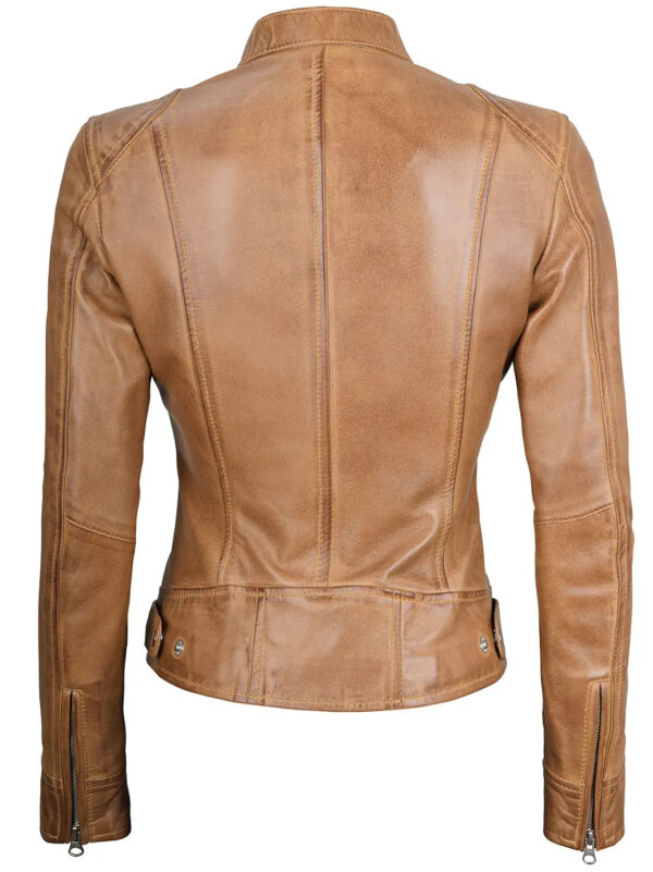 Dodge Camel Brown Cafe Racer Leather Jacket - Image 2
