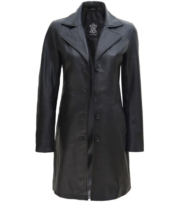 Jackson Petite Women Black Leather Long Coat - Image 3