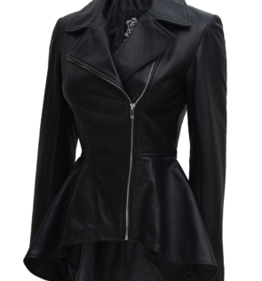 ClarissaWomensBlackPeplumLeatherJackets