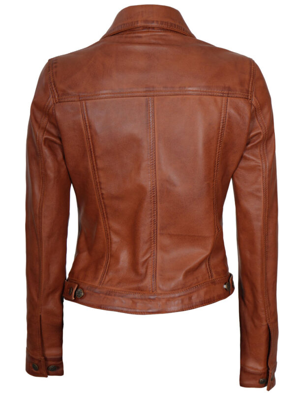 Fernando Women Cognac Brown Leather Trucker Jacket - Image 2