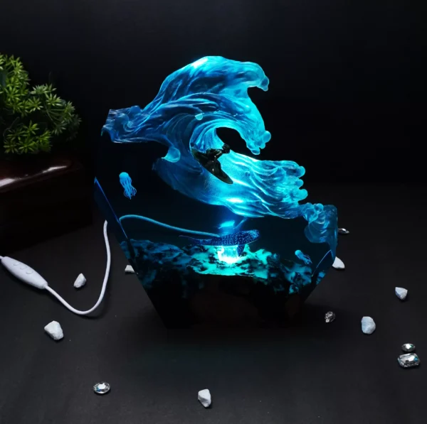 Handmade Unique Epoxy Resin Ocean Wave Lamp - Image 8