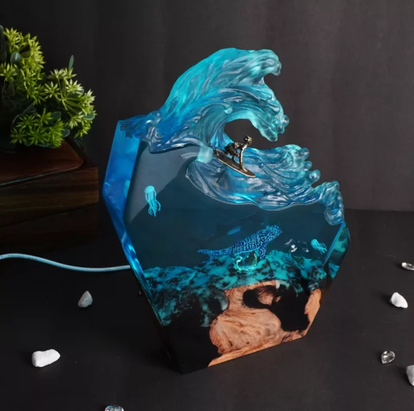 Handmade Unique Epoxy Resin Ocean Wave Lamp - Image 4