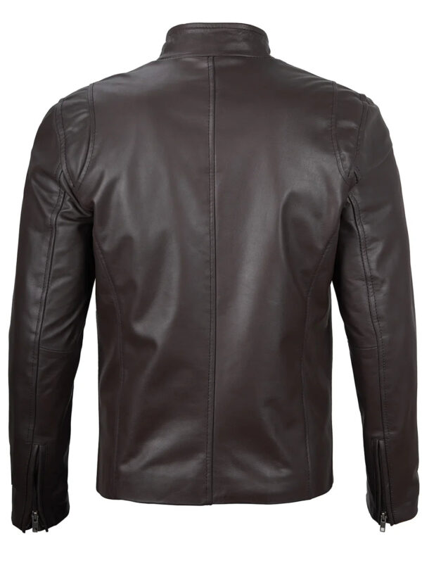 Clinton Dark Brown Cafe Racer Leather Jacket - Image 2