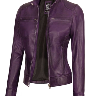 DodgeWomenpurplewaxLeatherJacket
