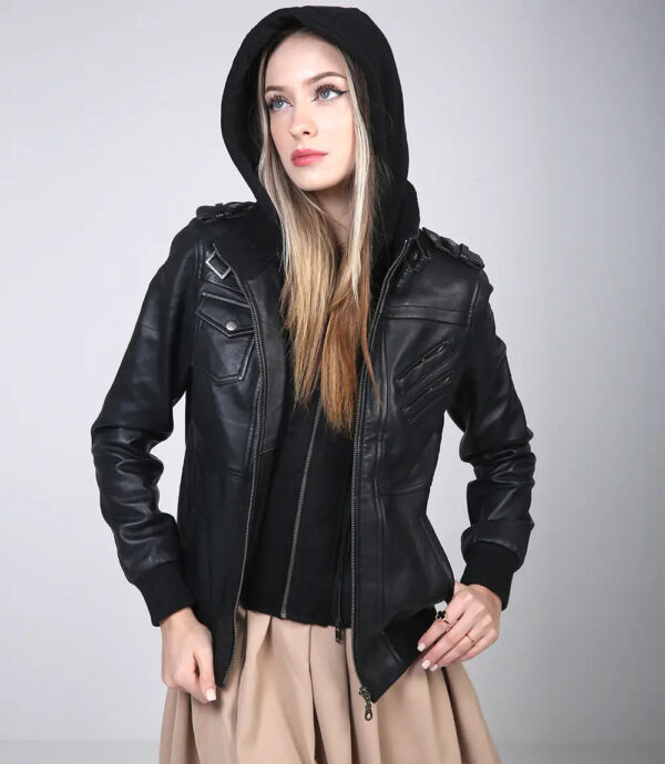 Edinburgh Womens Black Bomber Leather Jacket - Image 6