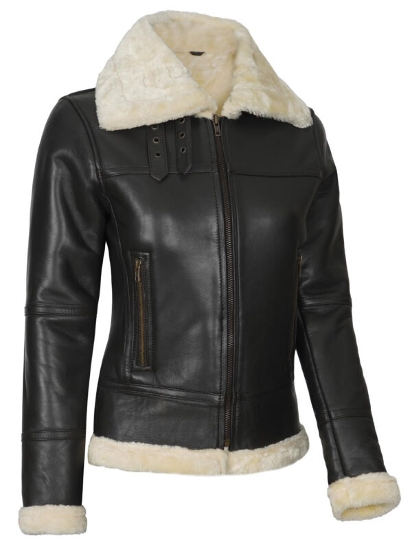 Frances Dark Brown Real Leather Shearling Bomber Jacket - Image 6