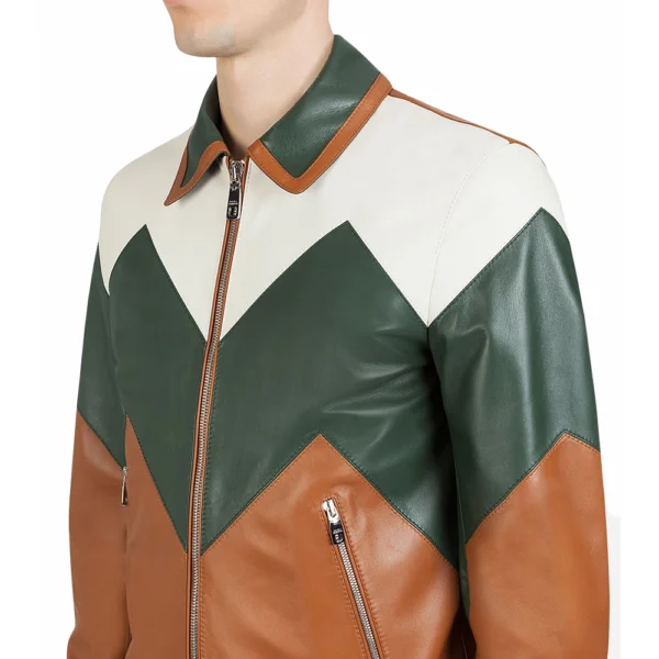 Ivan Multi Color Bomber Leather Jacket - Image 3
