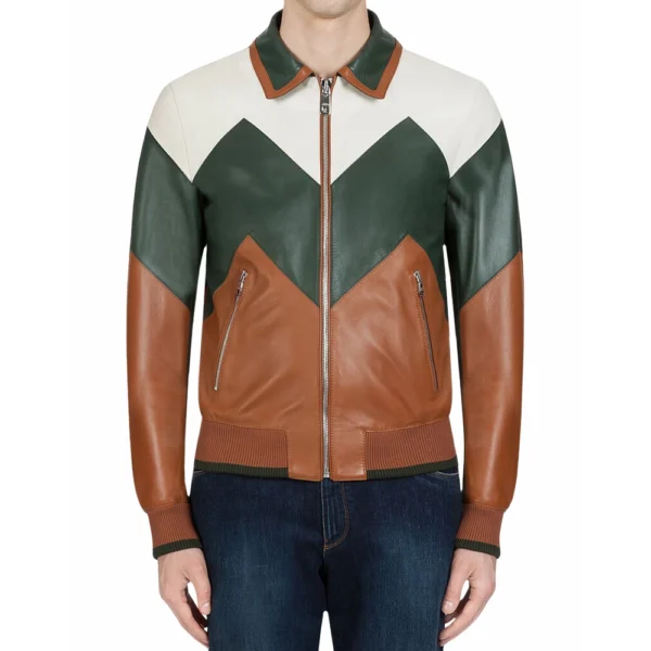 Ivan Multi Color Bomber Leather Jacket