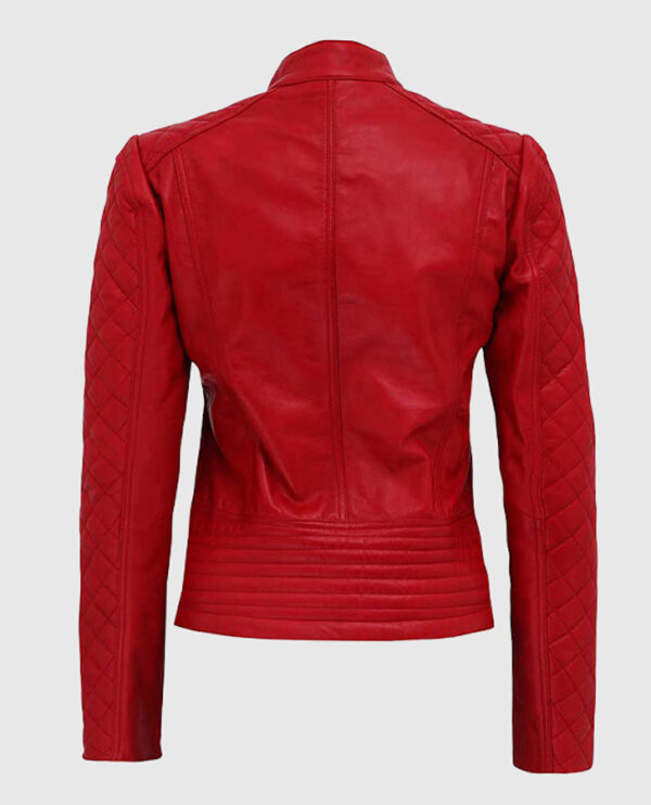 Women's Red Quilted Biker Leather Jacket - Image 2