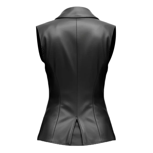 Womens Leather Vest Motorcycle Black - Image 2
