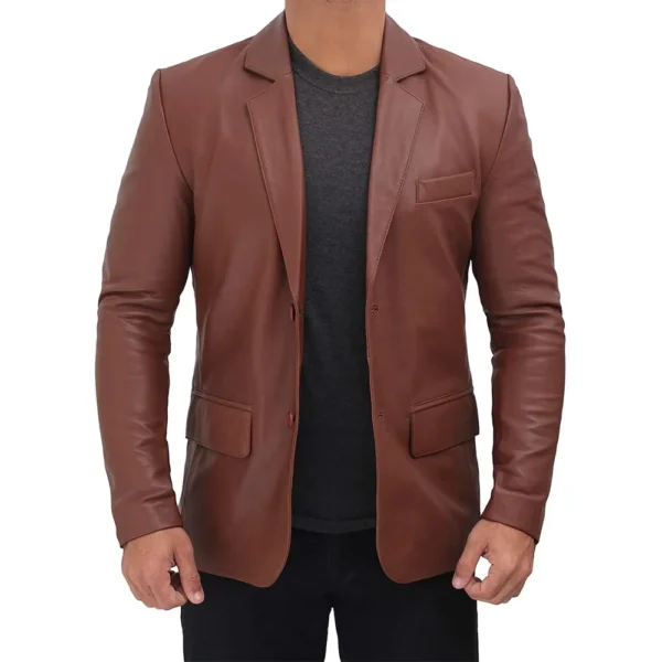 Albion Men’s Two Buttoned Brown Leather Blazer