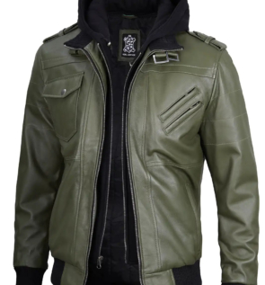 GreenHoodedLeatherJacket08