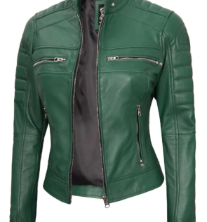 Greencaferacerrealleatherjacket