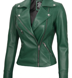 Greenmotoleatherjacketforwomens