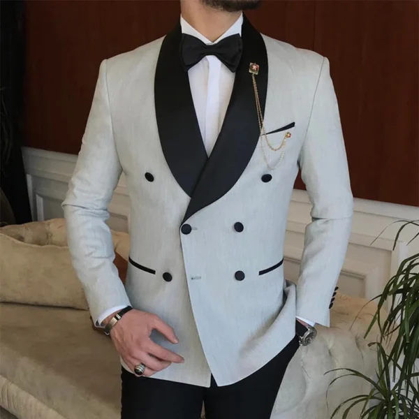 Light Grey Tuxedo Wedding With Velvet Lapel For Men