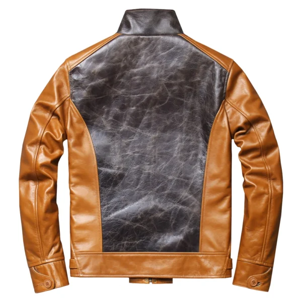 Men’s Brown and Black Vintage Leather Jacket - Image 2