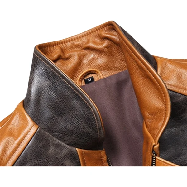 Men’s Brown and Black Vintage Leather Jacket - Image 6