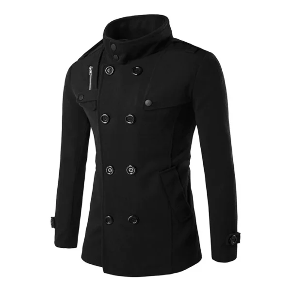 Black Wool Trench Coat for Men