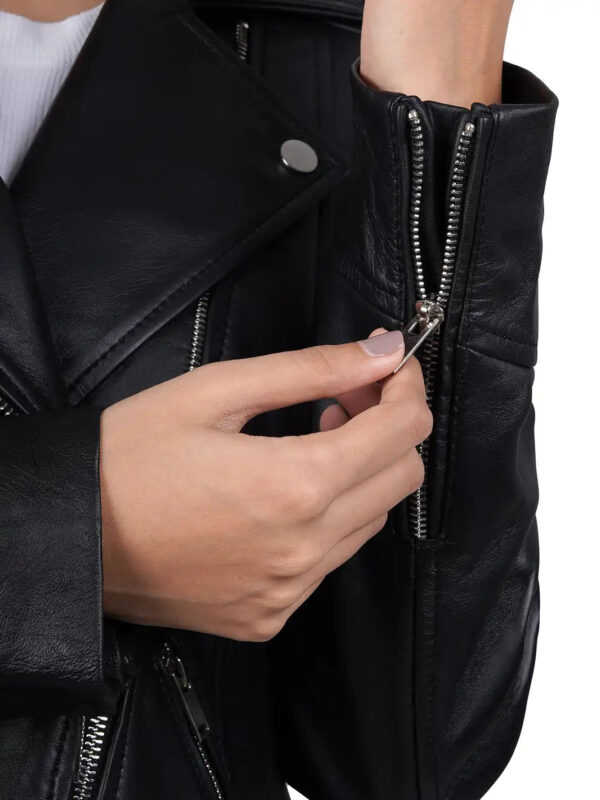 Ninfa Relax Fit Black Biker Leather Jacket - Image 7