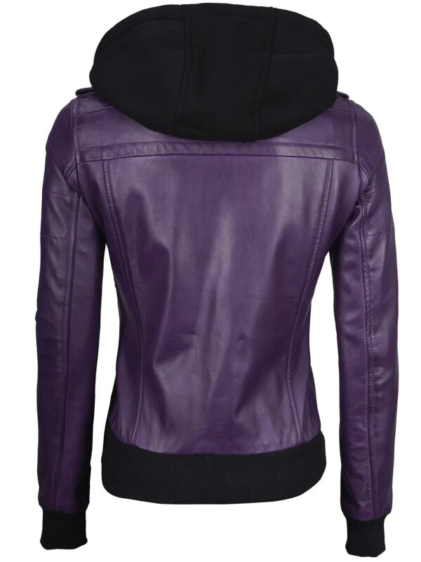 Edinburgh Purple Hooded Leather Bomber Jacket - Image 2