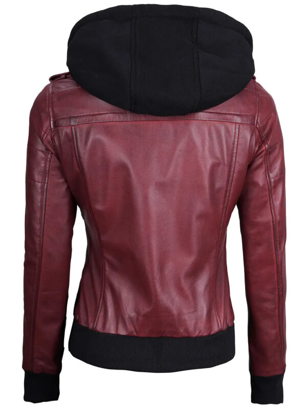 Edinburgh Maroon Leather Bomber Jacket With Hood - Image 2