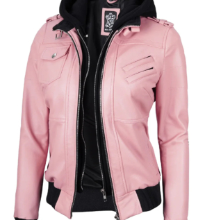 Hoodedpinkleatherjacketwomen