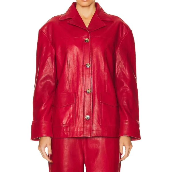 Red Leather Jacket For Women - Image 2