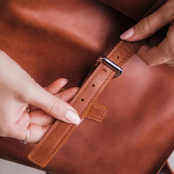 Women Stylish Brown Leather Backpack - Image 6