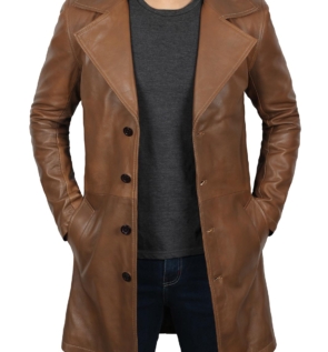 JacksonBrownLeatherCarCoatForMen