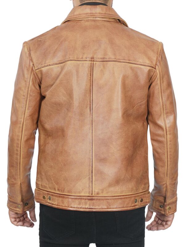 Men's Camel Motorcycle Leather Jacket - Image 2
